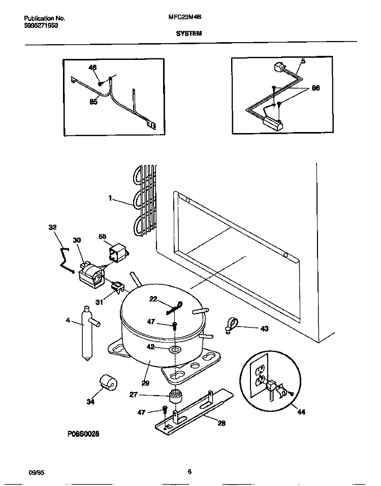SYSTEM Diagram and Parts List for MFC23M4BW5  Frigidaire Freezer
