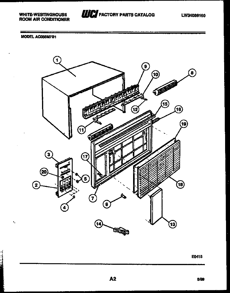 CABINET PARTS Diagram and Parts List for AC088M7B1  Frigidaire Air Conditioner
