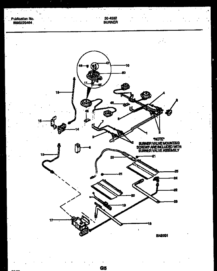 BURNER PARTS Diagram and Parts List for 30-4982-23-01  Tappan Range