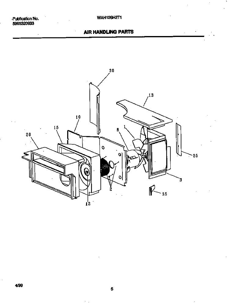 AIR HANDLING PARTS Diagram and Parts List for WAH126H2T1  Frigidaire Air Conditioner