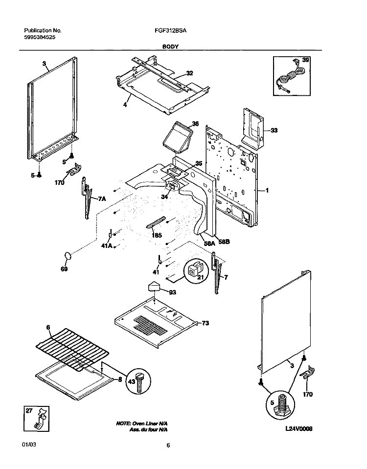 BODY Diagram and Parts List for FGF312BSA  Frigidaire Range