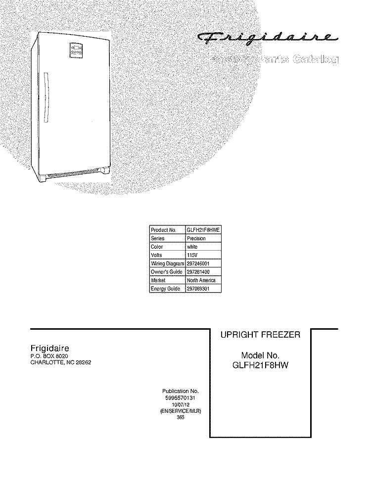 COVER Diagram and Parts List for GLFH21F8HWE  Frigidaire Freezer