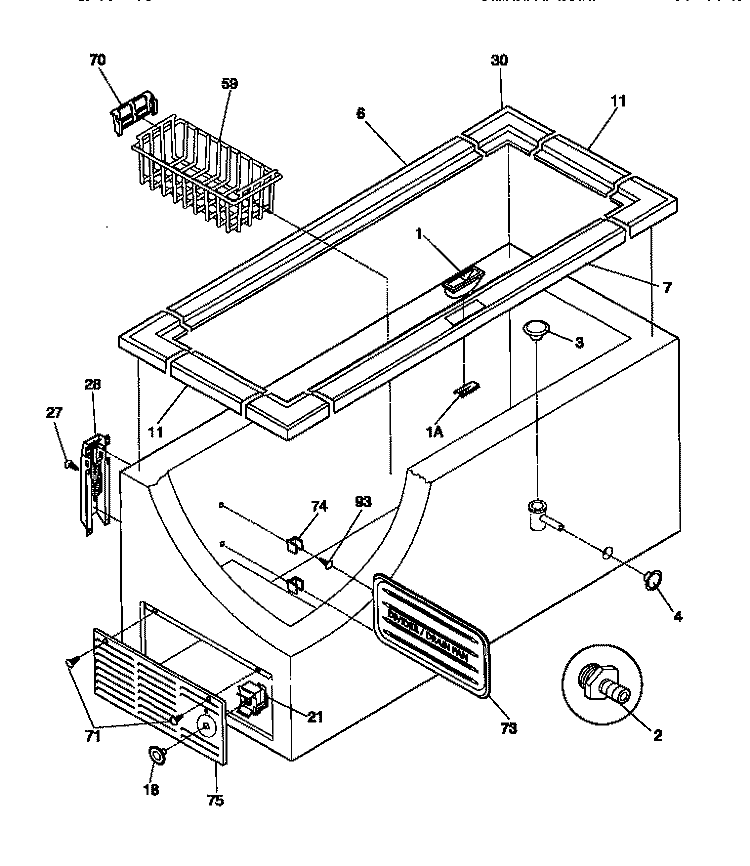 CABINET / CONTROL / SHELVES Diagram and Parts List for FFC23M7CW2  Frigidaire Freezer
