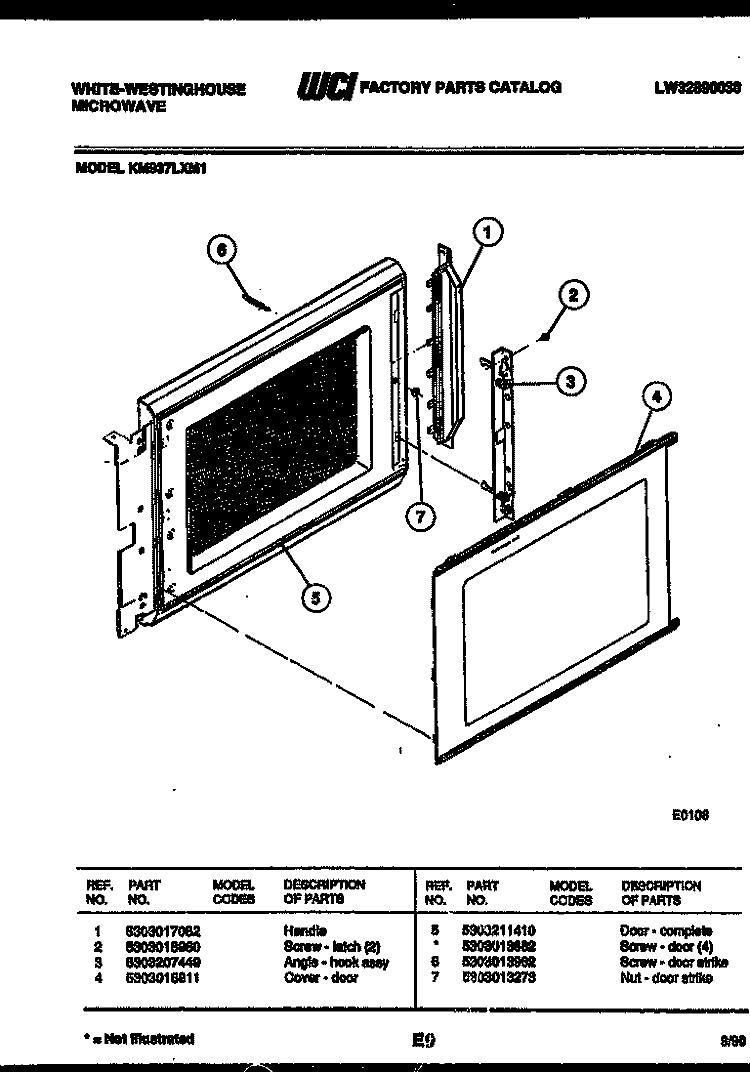 DOOR PARTS Diagram and Parts List for KM937LXM1  Frigidaire Microwave