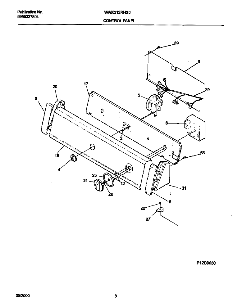 CONTROL PANEL Diagram and Parts List for WWX213RHS0  Frigidaire Washer