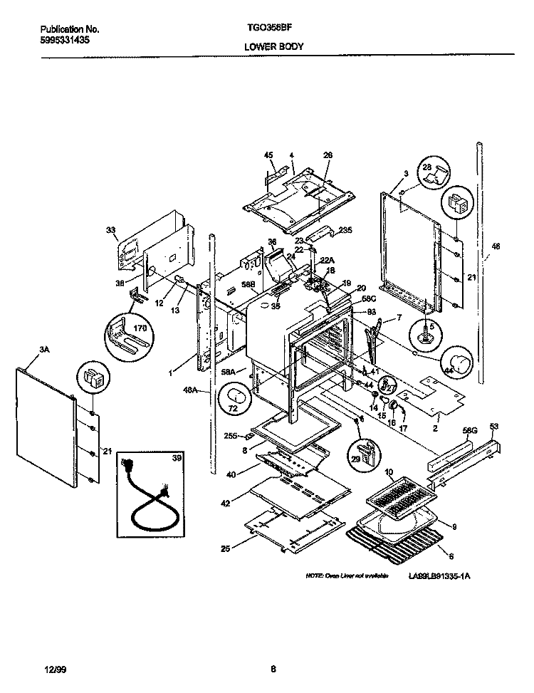 UPPER BODY Diagram and Parts List for TGO356BFW4  Frigidaire Range