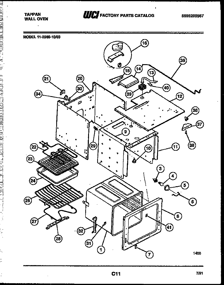 BODY PARTS Diagram and Parts List for 11-2969-00-03  Tappan Wall Oven