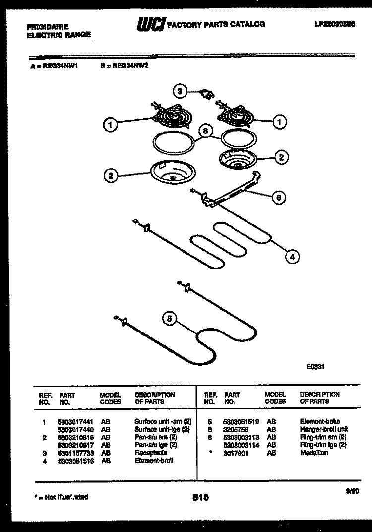 BROILER PARTS Diagram and Parts List for REG34NW1  Frigidaire Range