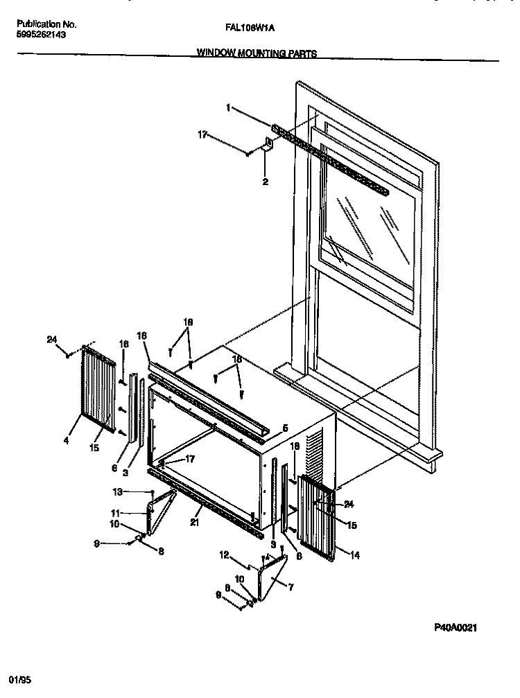 WINDOW MOUNTING PARTS Diagram and Parts List for FAL106W1A2  Frigidaire Air Conditioner