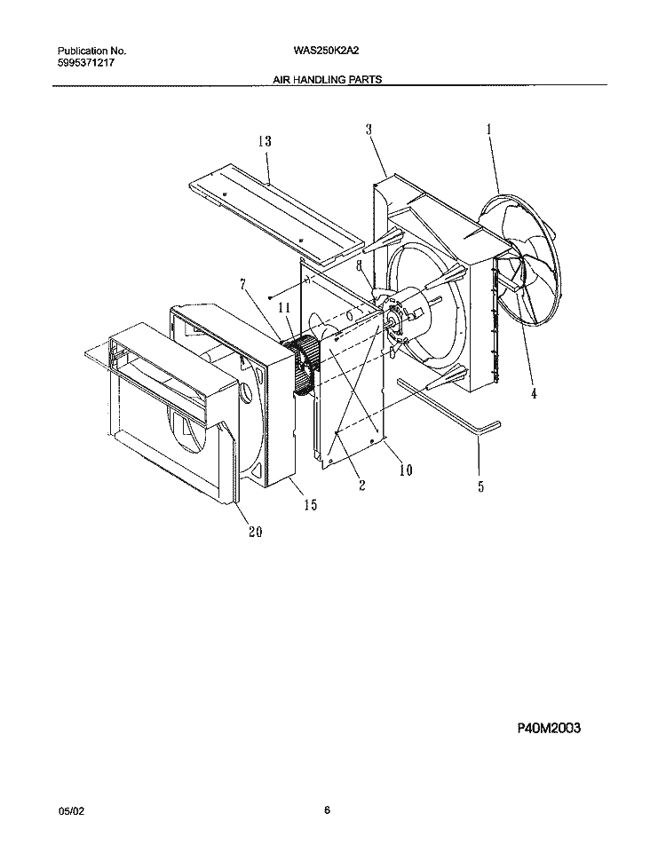 AIR HANDLING PARTS Diagram and Parts List for WAS250K2A2  Frigidaire Air Conditioner