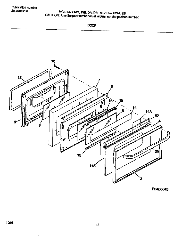 DOOR Diagram and Parts List for MGF354BGDA  Frigidaire Range