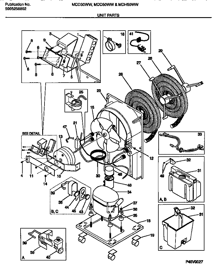 UNIT Diagram and Parts List for MDD50WW1  Frigidaire Dehumidifier