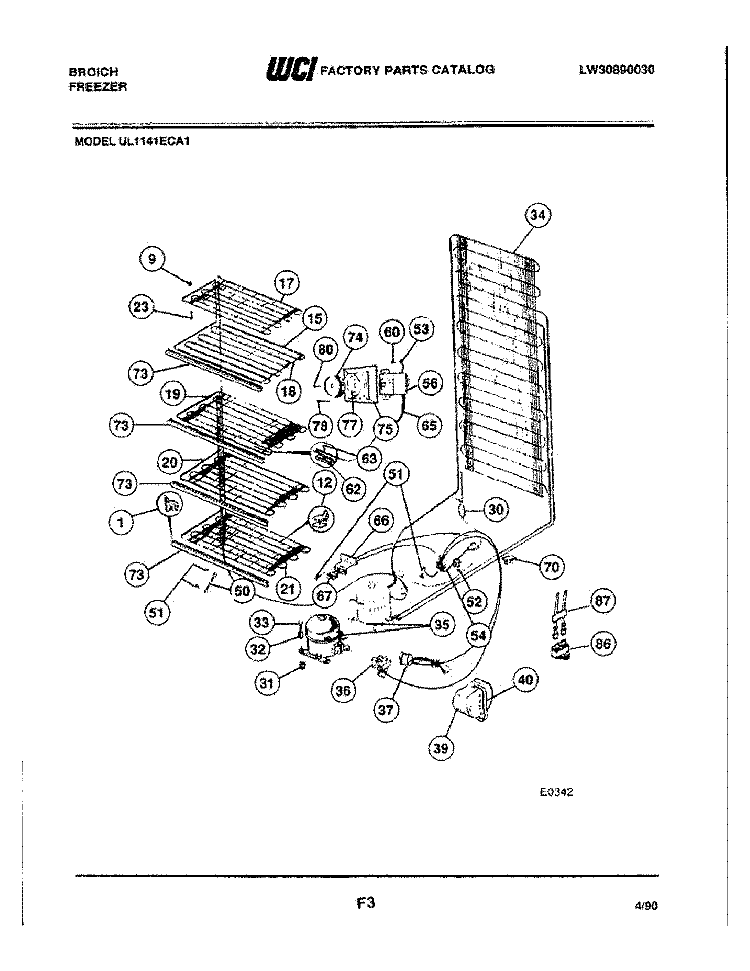 SYSTEM Diagram and Parts List for UL1141ECA1  Frigidaire Freezer