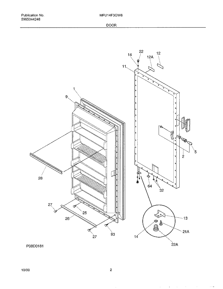 DOOR Diagram and Parts List for MFU14F3GW8  Frigidaire Freezer