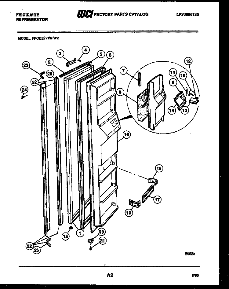 FREEZER DOOR PARTS Diagram and Parts List for FPCE22VWFL2  Frigidaire Refrigerator