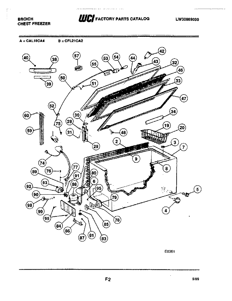 DOOR / CABINET / SYSTEM Diagram and Parts List for CFL21CA2  Frigidaire Freezer