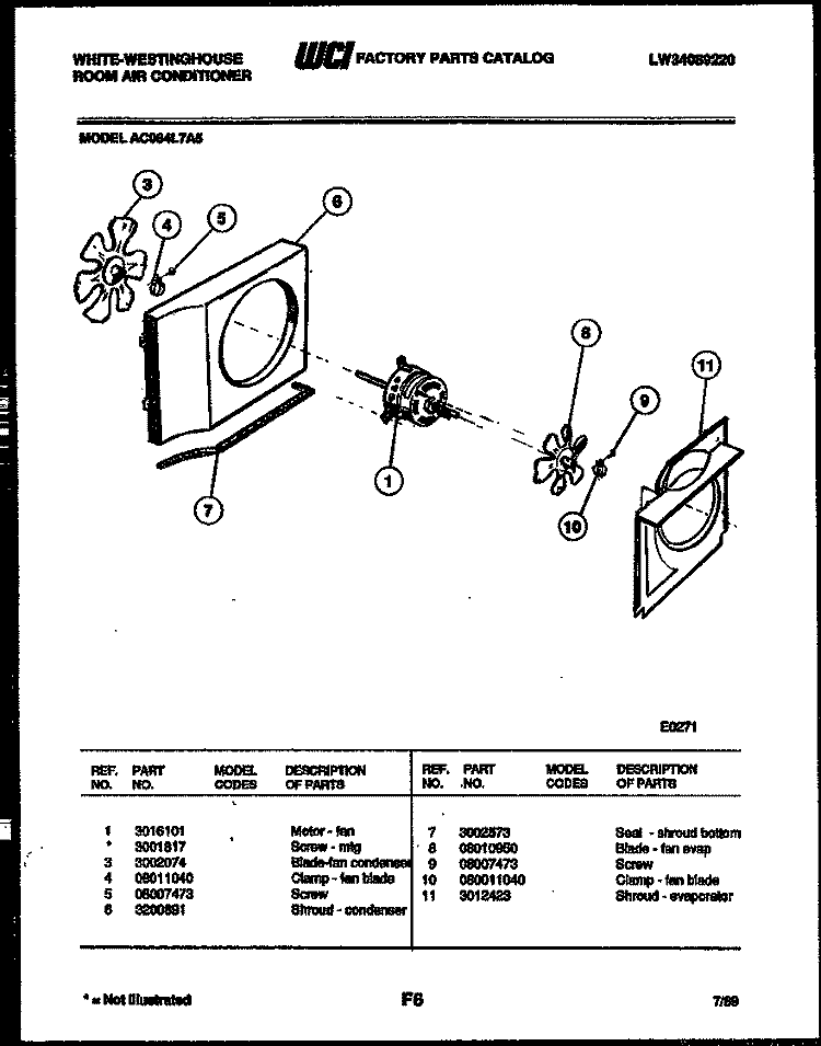 AIR HANDLING PARTS Diagram and Parts List for AC064L7A5  Frigidaire Air Conditioner