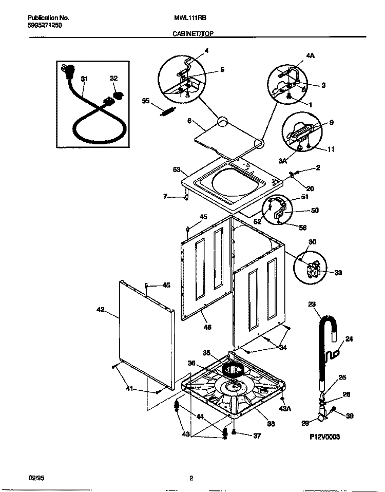 CABINET / TOP Diagram and Parts List for MWL111RBW2  Frigidaire Washer