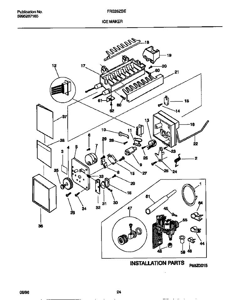 ICE MAKER Diagram and Parts List for FRS26ZSEB1  Frigidaire Refrigerator