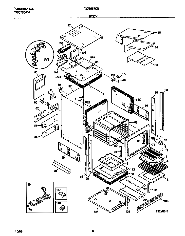 BODY Diagram and Parts List for TGB557CES1  Tappan Wall Oven