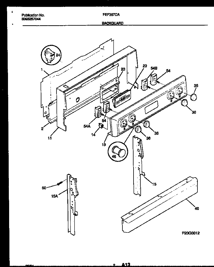 BACKGUARD Diagram and Parts List for FEF367CASB  Frigidaire Range