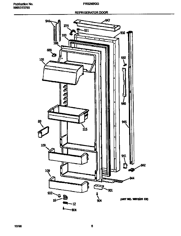REFRIGERATOR DOOR Diagram and Parts List for FRS24BGGB0  Frigidaire Refrigerator