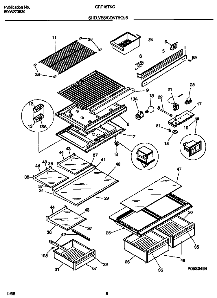 SHELVES / CONTROLS Diagram and Parts List for GRT18TNCD0  Gibson Refrigerator