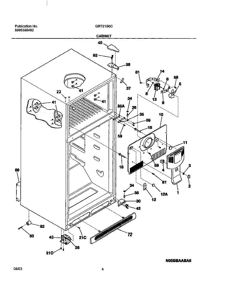 CABINET Diagram and Parts List for GRT21S6CQ0  Gibson Refrigerator
