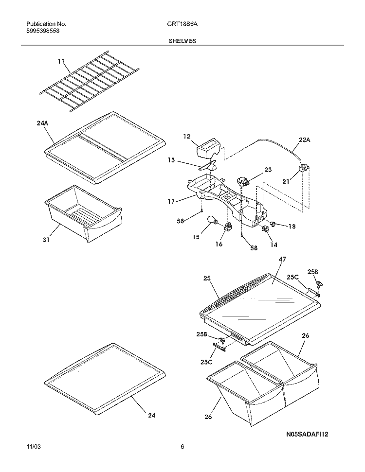 SHELVES Diagram and Parts List for GRT18S6AW7  Gibson Refrigerator