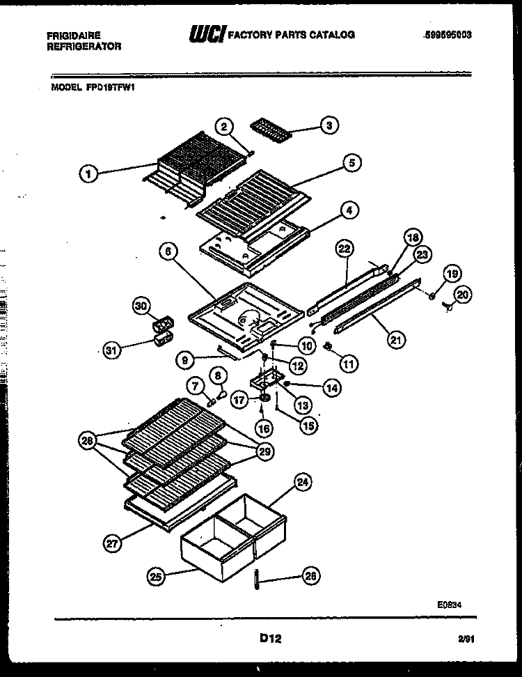 SHELVES AND SUPPORTS Diagram and Parts List for FPD19TFW1  Frigidaire Refrigerator