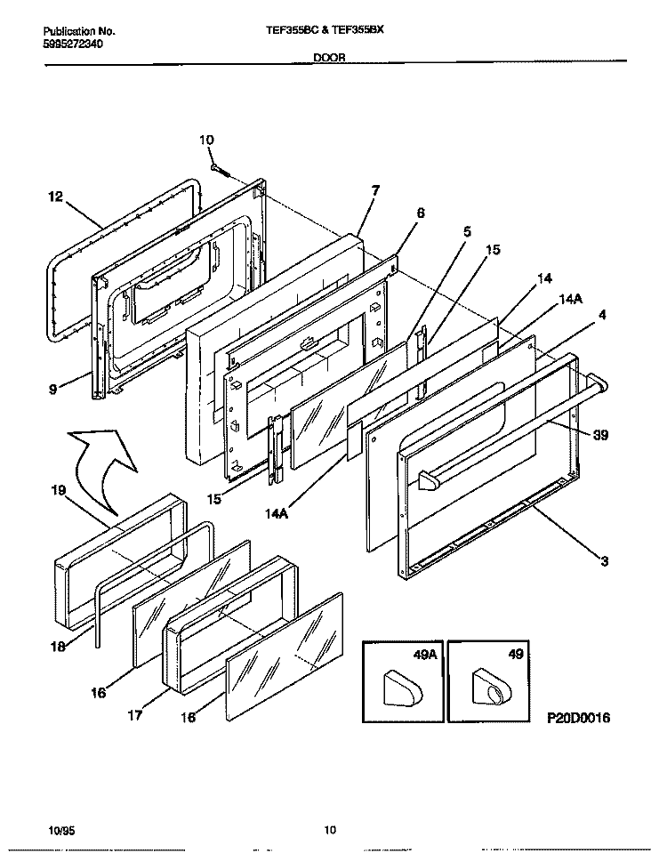 DOOR Diagram and Parts List for TEF355BCDA  Tappan Range