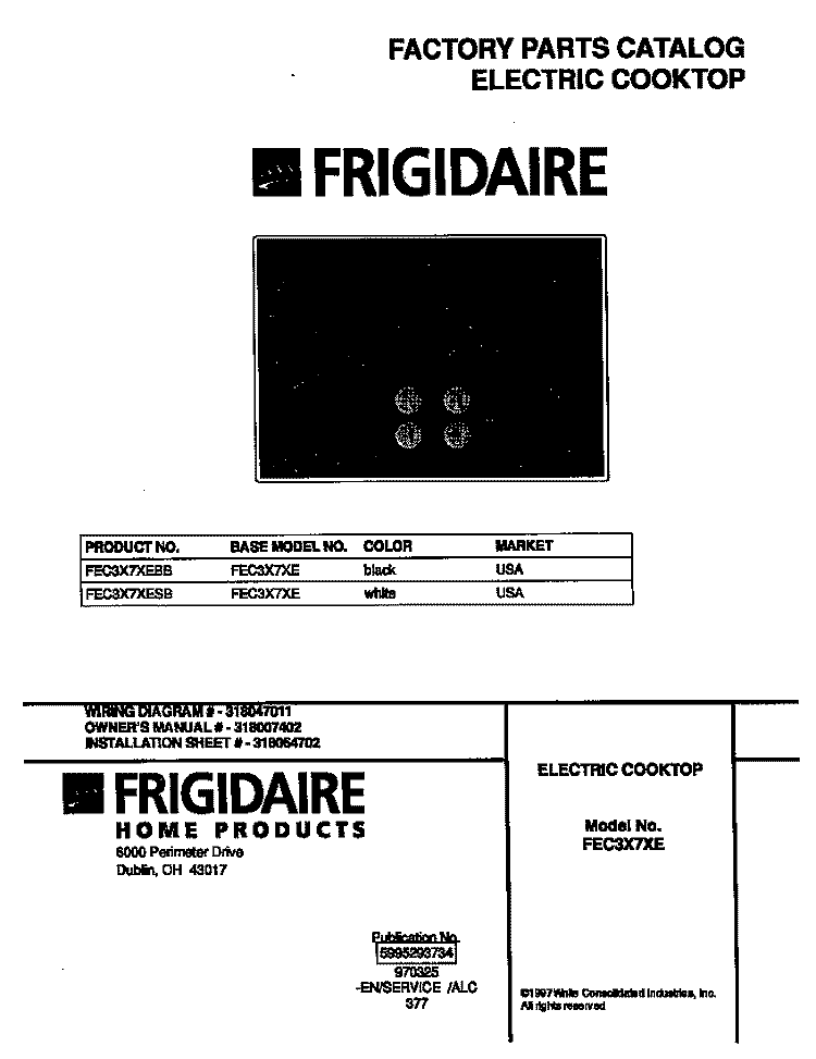 COVER Diagram and Parts List for FEC3X7XEBB  Frigidaire Cooktop