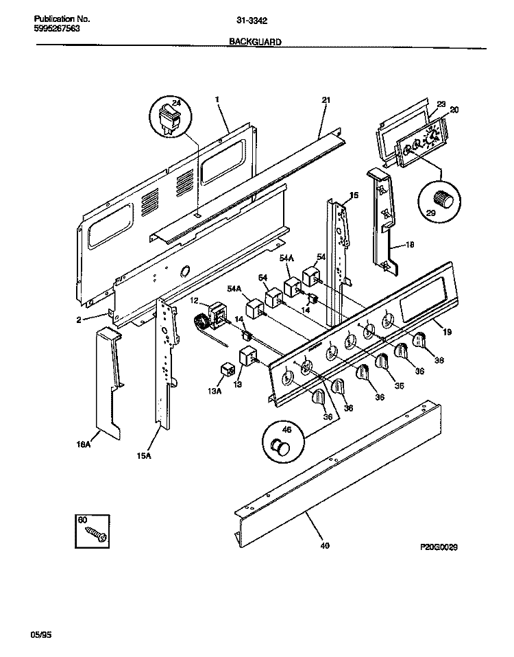 BACKGUARD Diagram and Parts List for 31-3342-23-02  Tappan Range