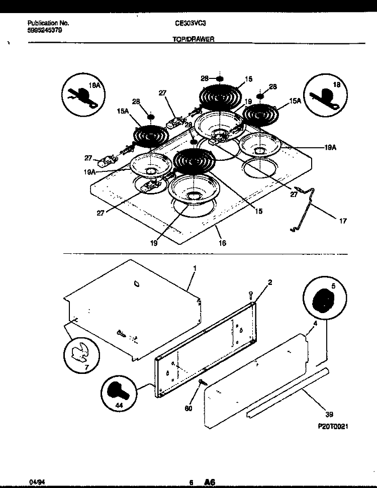 COOKTOP AND DRAWER PARTS Diagram and Parts List for CE303VC3W1  Frigidaire Range