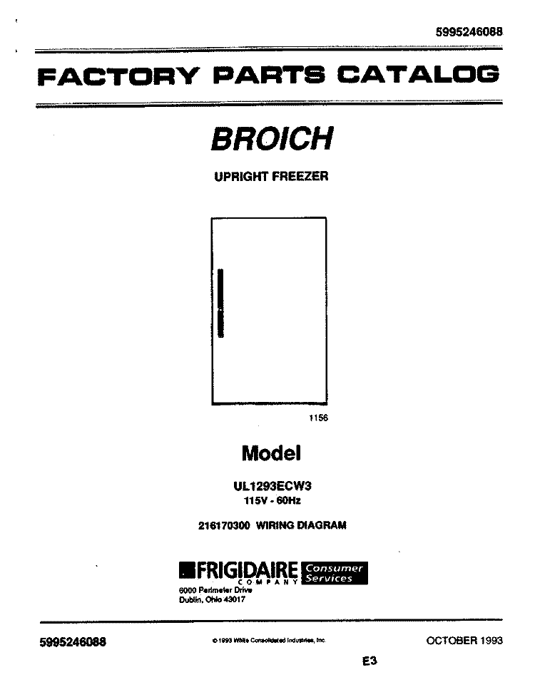COVER Diagram and Parts List for UL1293ECW3  Electrolux Freezer
