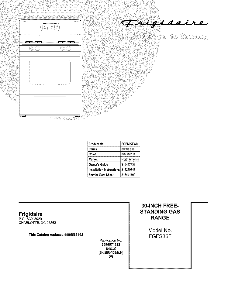 COVER Diagram and Parts List for FGFS36FWH  Frigidaire Range