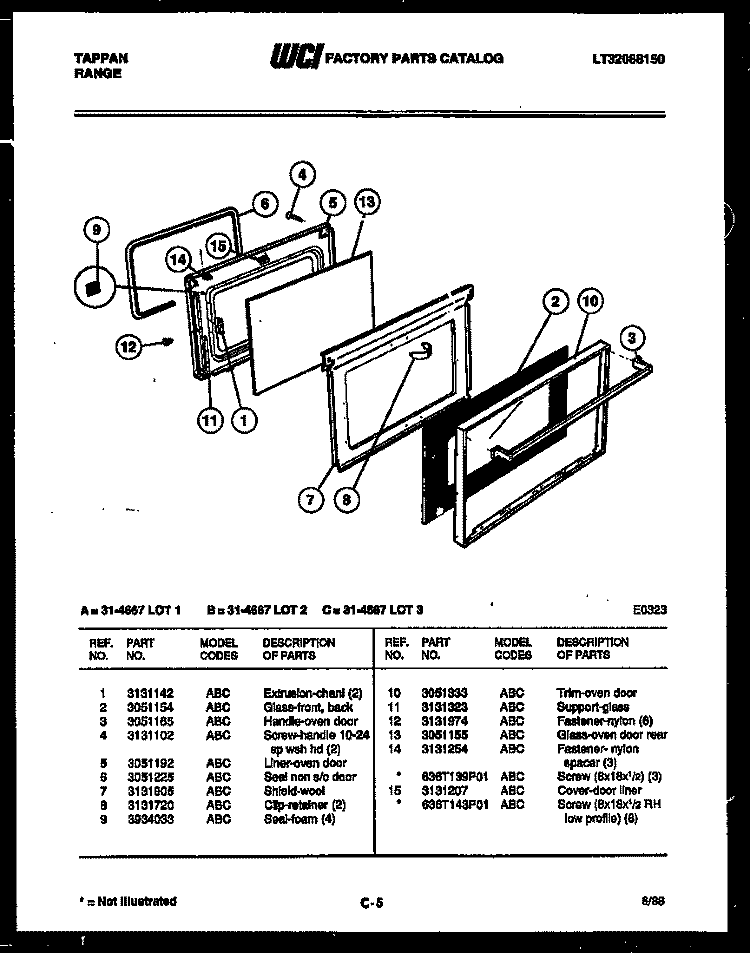 DOOR PARTS Diagram and Parts List for 31-4667-23-01  Tappan Range