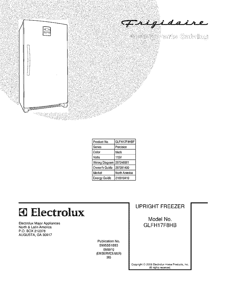 COVER Diagram and Parts List for GLFH17F8HBF  Frigidaire Freezer