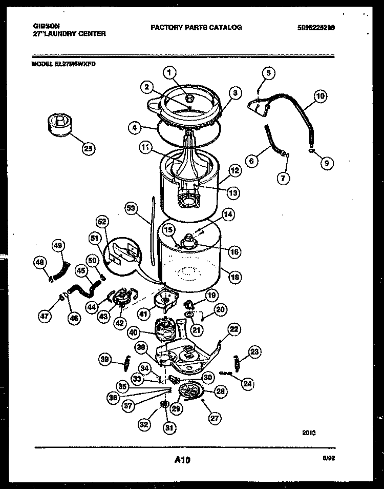 TUB DETAIL Diagram and Parts List for EL27M6WXFD  Gibson Washer Dryer Combo