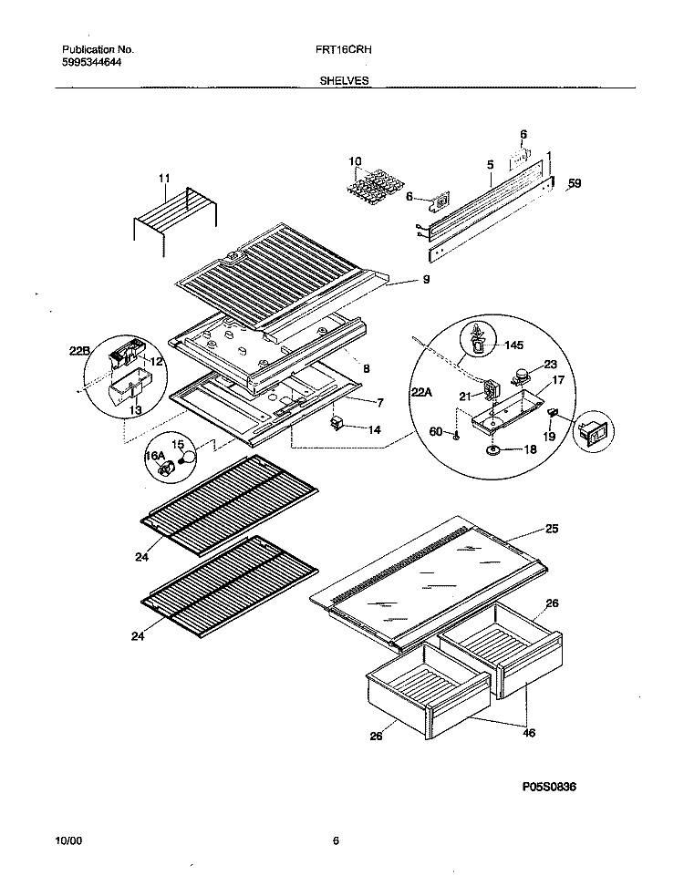 SHELVES Diagram and Parts List for FRT16CRHD4  Frigidaire Refrigerator