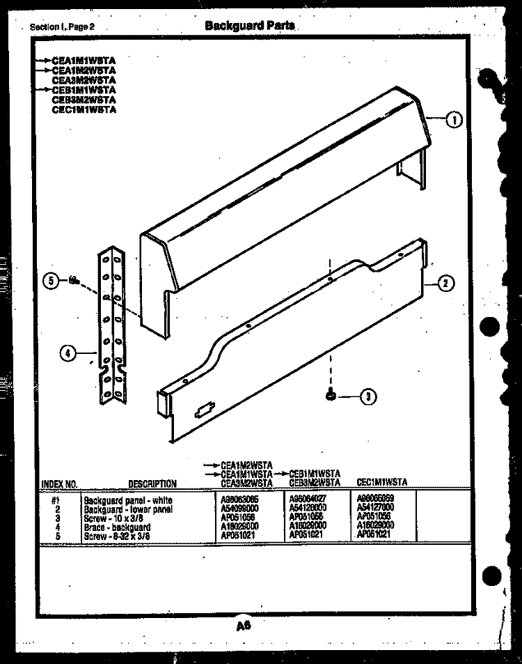 BACKGUARD PARTS Diagram and Parts List for CEA1M2WSTA  Gibson Range