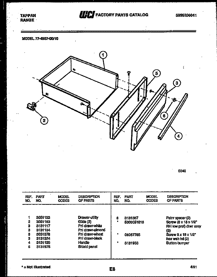 DRAWER PARTS Diagram and Parts List for 77-4957-32-10  Tappan Range
