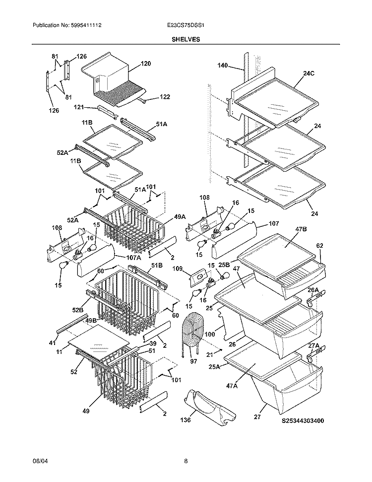 SHELVES Diagram and Parts List for E23CS75DSS1  Electrolux Refrigerator