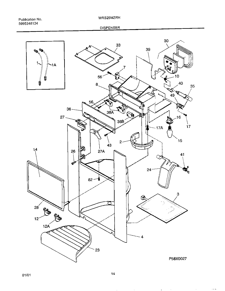 DISPENSER Diagram and Parts List for WRS26MZRHD0  Westinghouse Refrigerator