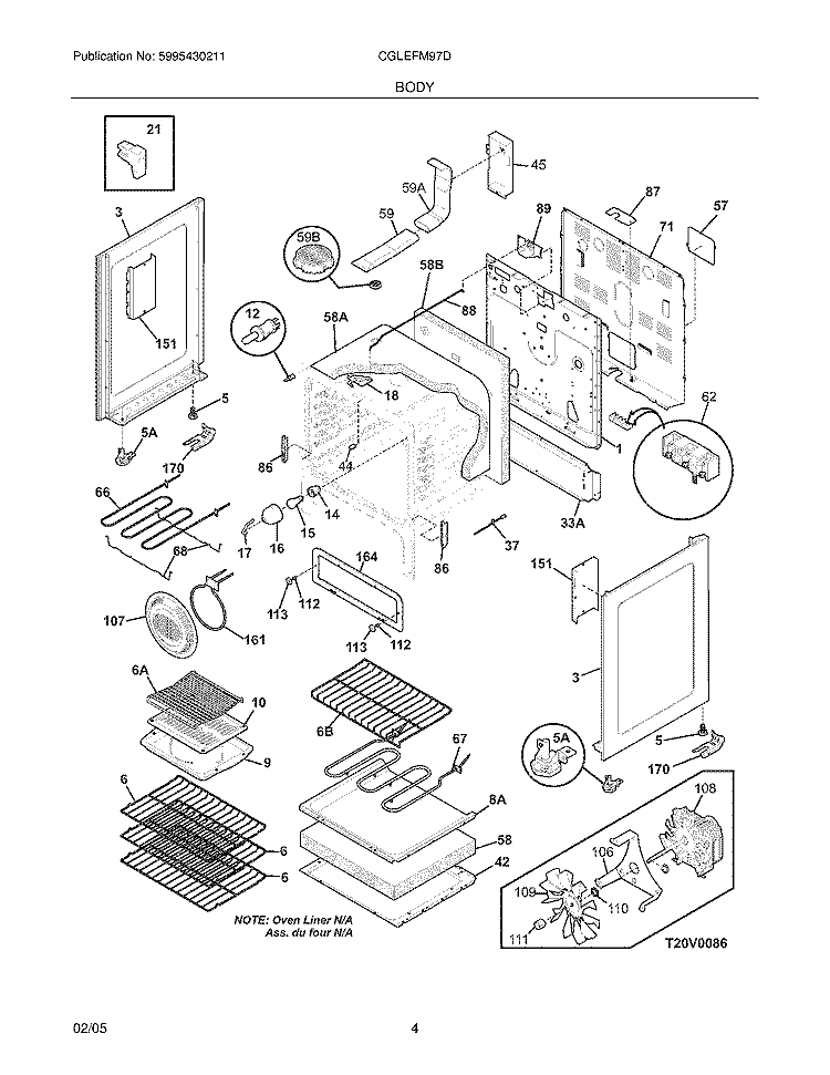 BODY Diagram and Parts List for CGLEFM97DSB  Frigidaire Range