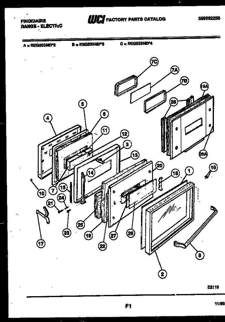 DOOR PARTS Diagram and Parts List for REG533MDM2  Frigidaire Range