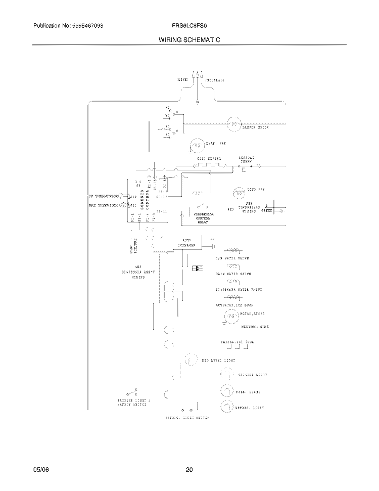 WIRING SCHEMATIC Diagram and Parts List for FRS6LC8FS0  Frigidaire Refrigerator