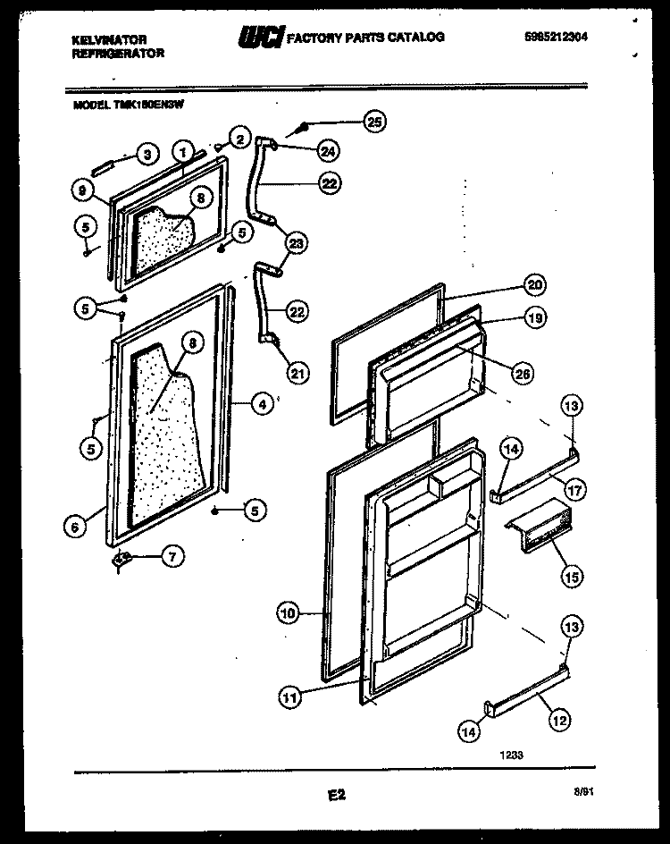 DOOR PARTS Diagram and Parts List for TMK180EN3W  Kelvinator Refrigerator