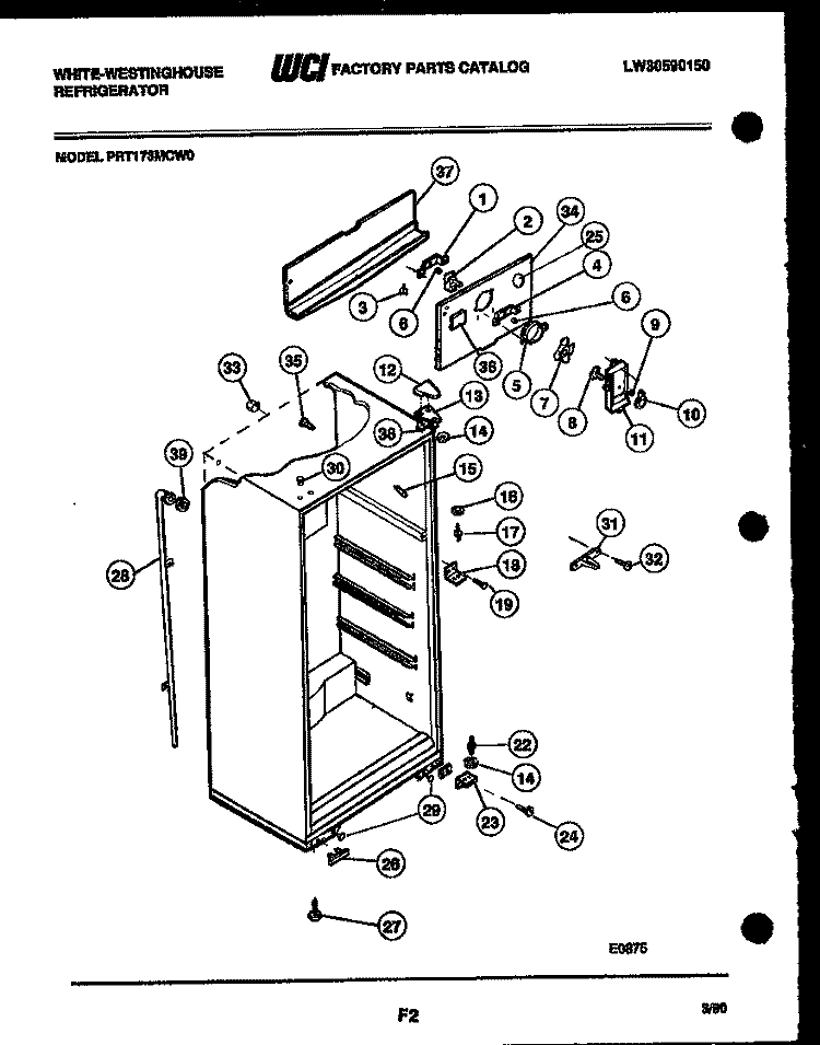 CABINET PARTS Diagram and Parts List for PRT173MCF0  Frigidaire Refrigerator