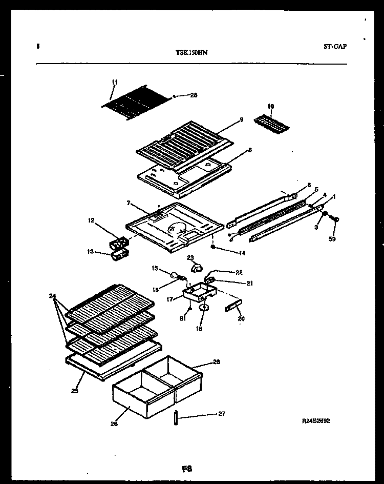 SHELVES AND SUPPORTS Diagram and Parts List for TSK150HN2D  Kelvinator Refrigerator